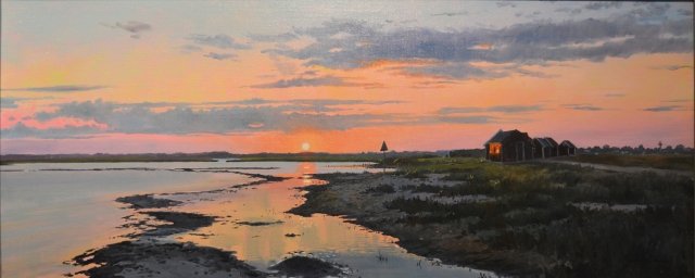 Reproducerad akvarell/giclée - Solen går ner över Kapelludden på östra Ölands kust